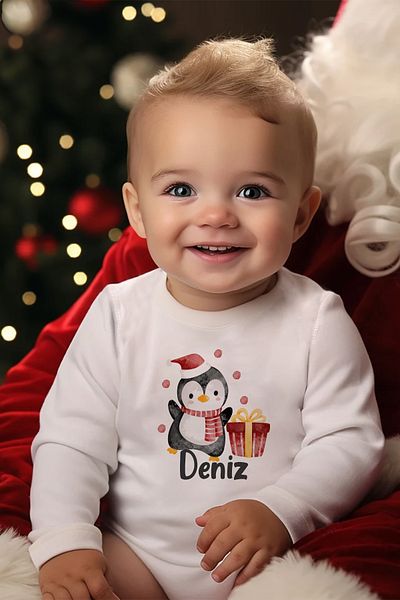 Lilabio Organic Cotton Long Sleeve Christmas Themed Baby Bodysuit