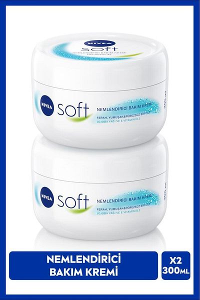 NIVEA 300ml Soft Moisturizing Hand Face and Body Care Cream - Jojoba Oil, Vitamin E, Smooth Skin, X2 Pieces