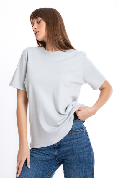 Giyimod Women's Gray Crew Neck Short Sleeve 100% Cotton Interlock T-Shirt S-101