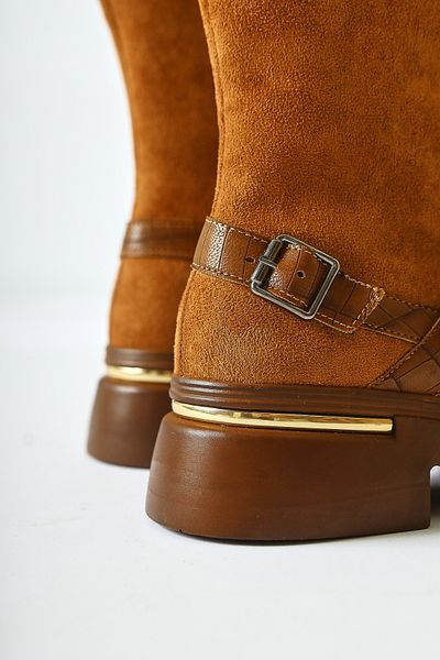 Limoya Γυναικείες μπότες Mieke Brown Suede με διπλή ζώνη με φερμουάρ, γυναικεία μποτάκια