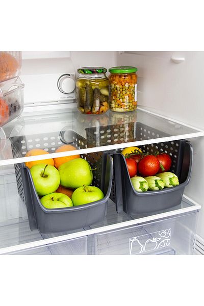 Dükkanönü 3 Pieces Anthracite Stackable Large Organizer Basket In-Cabinet Organizer Basket