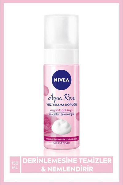 NIVEA Aqua Rose 150ml Face Wash Foam Containing Organic Rose Water - Moisturizing and Facial Cleanser
