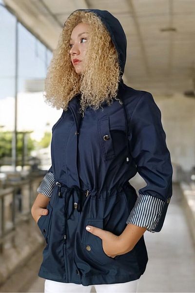 yagmurberen Intermediate Bonded Kumash - Women's Trench Coat with Foldable Sleeves and Hood