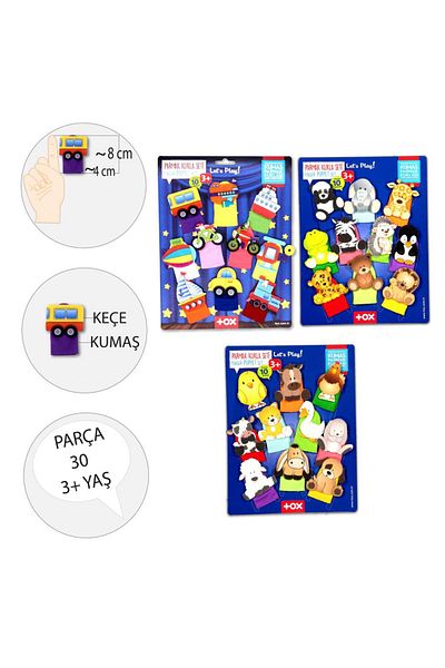 aylintac 3 Set - 30 Pieces Vehicles, Pets and Wild Animals Finger Puppet T181 T771 T781