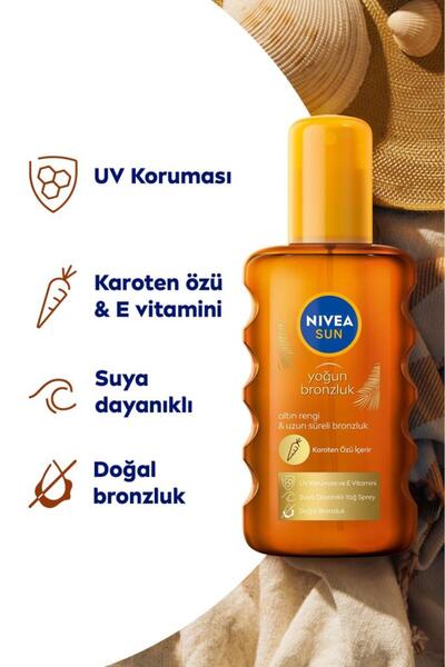NIVEA Sun Spf50 Güneş Koruyucu Sprey 200ml Ve Karoten Özü Bronzlaştırıcı Yağ Spreyi 200ml, Çanta Hediyeli