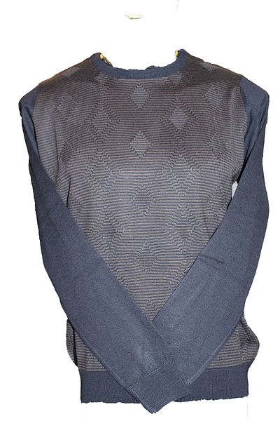 Diandor Men's O-Neck Patterned Classic Wool Knitwear Sweater Brown/Navy Blue