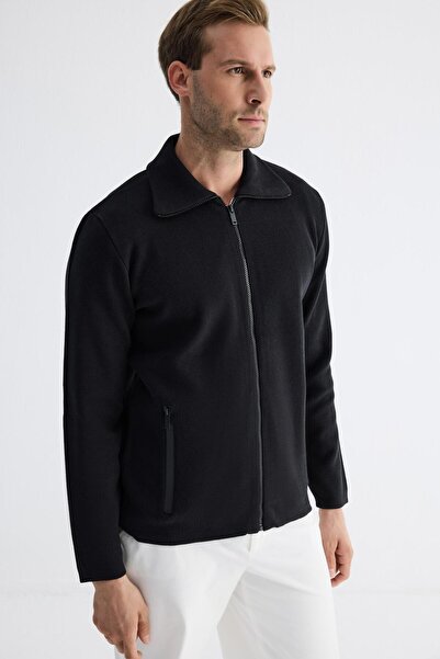 odelon Ανδρική αδιάβροχη βαμβακερή πλεκτή ζακέτα με φερμουάρ Μαύρη HRK201