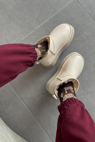 STRASWANS Tommo Women's Beige Colored Ankle Boots - Thick Sole Leather with Furry Inside
