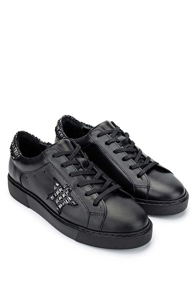 Tamer Tanca Women's Genuine Leather Black Leather Sneakers & Sports Shoes