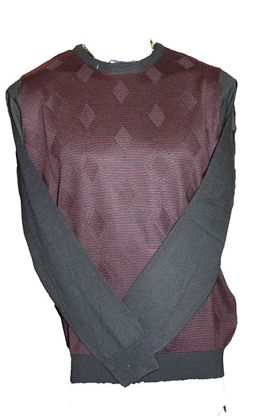 Diandor Men's O-Neck Patterned Classic Wool Knitwear Sweater Claret Red