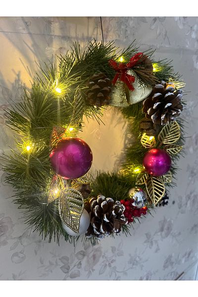 AFRALYAHOME Led Lighted Conifer Door Ornament, Wreath Door Ornament, New Year Christmas Table Ornament