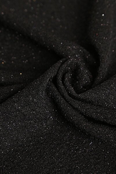 Kumaş Deposu Fukuro Siyah Zeminli ve Siyah Simli Örme Abiye Kumaş