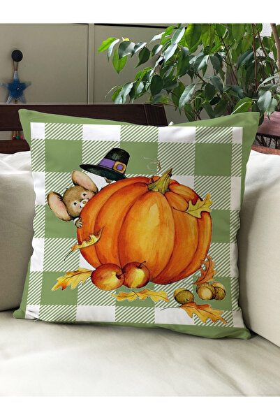 Evmila Husă de pernă din catifea 43x43 cu tema de toamnă