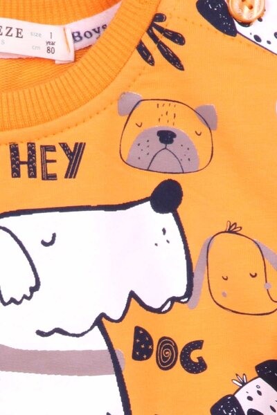 Breeze Boy's Tracksuit with Print Pattern, Age 1-4, Mustard Yellow