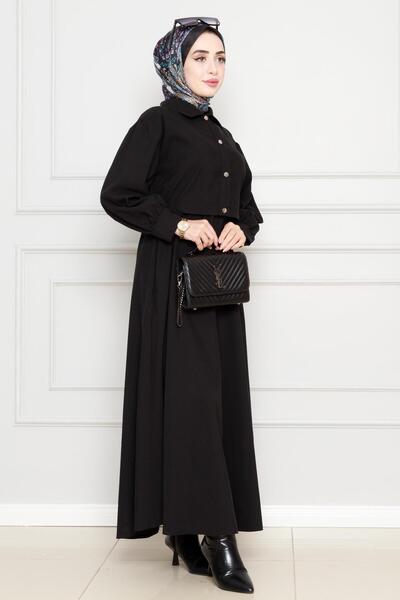 Sevitli Σετ φόρεμα με φερμουάρ με λεπτομέρεια Cepken-Μαύρο