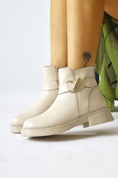 Limoya Γυναικείες μπότες Birta Beige με λεπτομέρεια οβάλ μύτης, γυναικεία μποτάκια