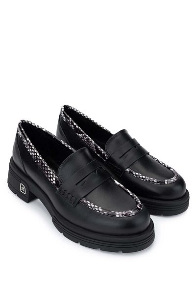 Tamer Tanca Women's Genuine Leather Black Loafer Shoes