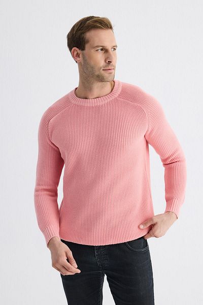 odelon Men's - Pink Knit Sweater, Crew Neck, Thessaloniki Knit, Cotton