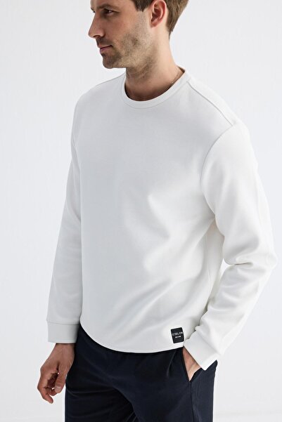 odelon Men's Ecru Sweatshirt - Comfort Fit, Straight Cut, Mars26