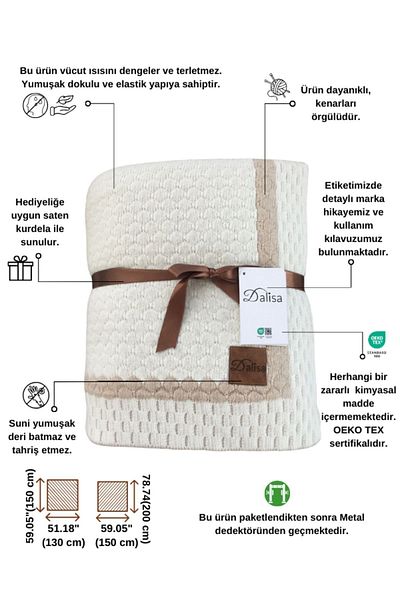 DALİSA Shell Double Sided Knitwear Knit Above Knee TV Blanket, Children's Blanket Stone - 130x150