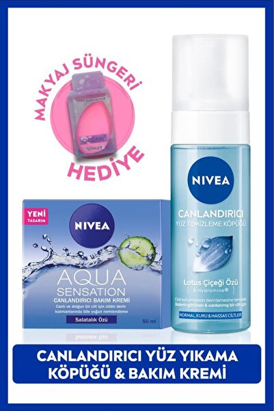 NIVEA Aqua Sensation Canlandırıcı Bakım Kremi 50ml, Canlandırıcı Yüz Temizleme Jeli 200ml