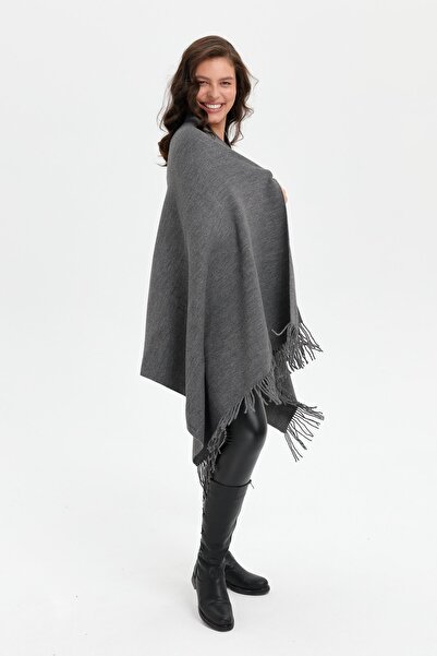 Desen Triko Melange Women's Shawl - Floral Embroidered Middle