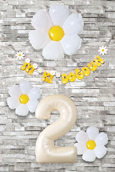 PEKSHOP Papatya Tema Doğum Günü Balon Süsleme Seti Bannerlı Yaş Balonu Balon ...