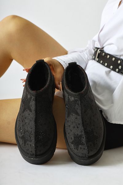 Limoya Sterin Beige Suede Shiny Star Λεπτομερείς κοντές γυναικείες μπότες με γούνα εσωτερικά, γυναικεία μποτάκια