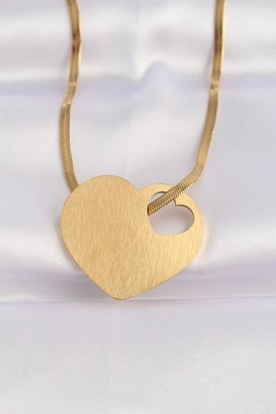 Skygo Italian Chain Gold Color 316L Heart Plate Necklace - TJ-BKO8637
