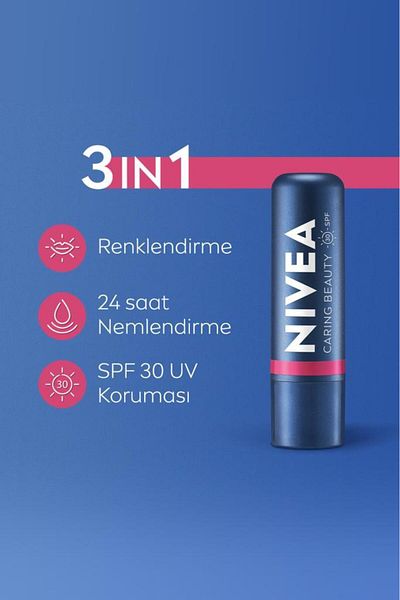 NIVEA Pink Lip Care Cream - 4.8gr SPF30 Natural Oils Vitamin E Moisturization