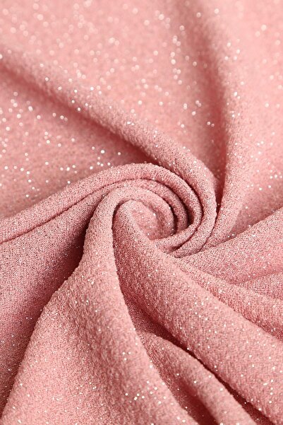 Kumaş Deposu Fukuro Pudra Zeminli ve Gümüş Simli Örme Abiye Kumaş