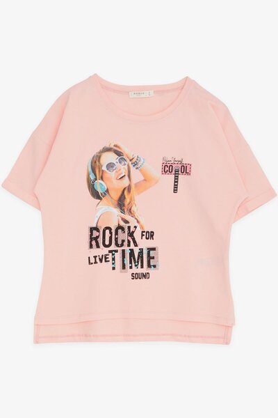 Breeze Футболка з принтом «Рок-дівчина» - стильна, 9-16 років, лососева