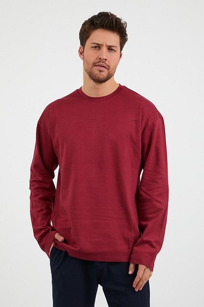 odelon Ανδρικό - Casual Crew Neck Claret Red Oversize αθλητικό φούτερ