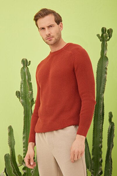odelon Crew Neck Thessaloniki Knit Cotton Men's Tile Knit Sweater