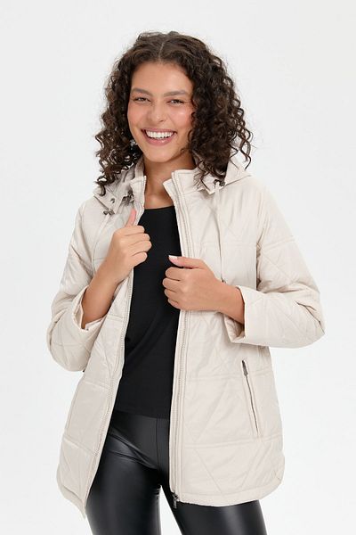 Desen Triko Stone Colored Hooded Triangle Patterned Women's Coat