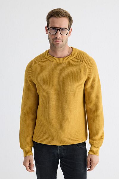 odelon Men's Saffron Knitwear Sweater - Crew Neck, Thessaloniki Knit, Cotton
