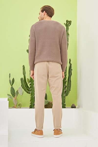 odelon Crew Neck Thessaloniki Knit Cotton Men's Mink Knitwear Sweater