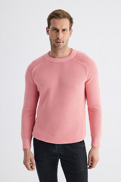 odelon Men's - Pink Knit Sweater, Crew Neck, Thessaloniki Knit, Cotton