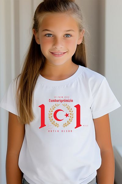 ASELİNDA 101. 29 octombrie Anul Republicii Noastre - Tricou pentru copii Tricou alb din jerseu simplu-stk1