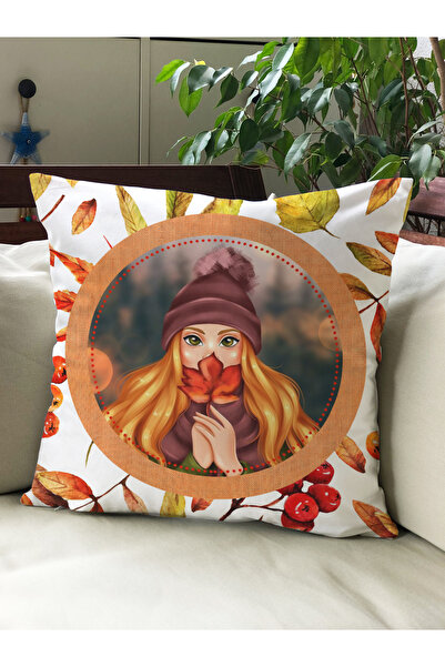 Evmila Husă de pernă din catifea 43x43 cu tema de toamnă
