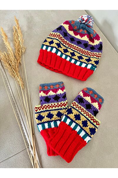 MESKSTORE Şapka eldiven set / Bohem şapka / Bohem eldiven / Renkli / Rustik /...