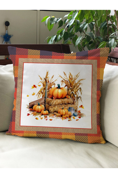 Evmila Husă de pernă din catifea 43x43 cu tema de toamnă