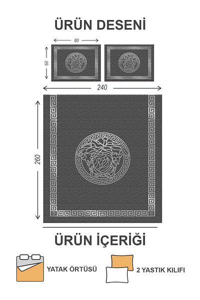 Doruklar Home Collection Modern Patterned Premium Quality Quilted Cotton Filled Velvet Bedspread Set