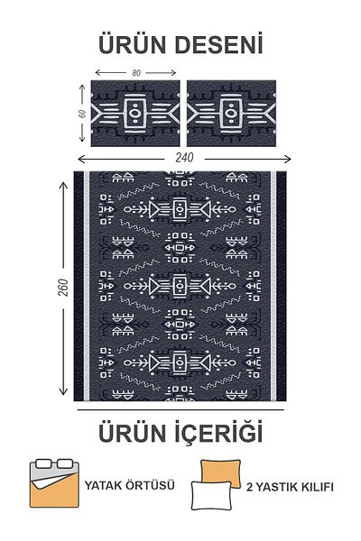 Doruklar Home Collection Modern Patterned Premium Quality Quilted Cotton Filled Velvet Bedspread Set