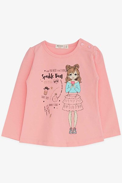 Breeze تيشيرت بناتي كم طويل، مطبوع، 1-4 سنوات، سلمون