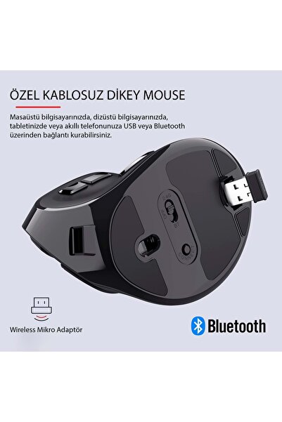 Triline Bluetooth+2.4G Kablosuz Dikey Ergonomik Şarj Edilebilir Sessiz Mouse
