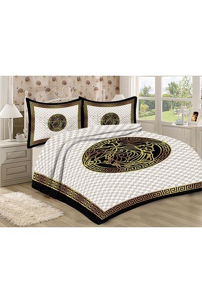 Doruklar Home Collection Modern Patterned Premium Quality Quilted Cotton Filled Velvet Bedspread Set