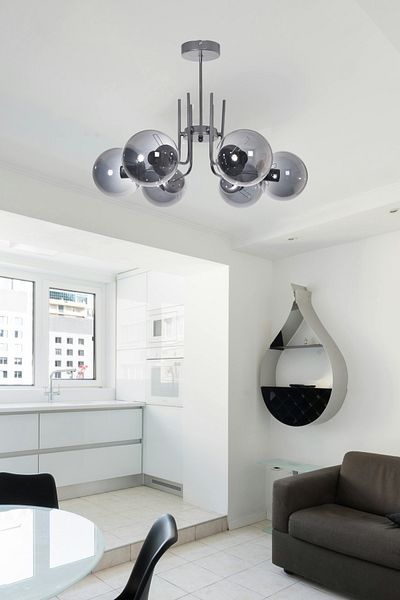 Modavize Vien Modern Design Living Room Dining Room Kitchen Gray Color Smoked Glass Pendant Lamp 6-Piece Chandelier