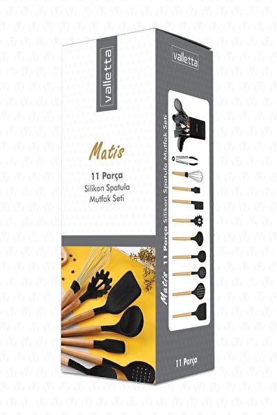 valletta Matis Heat Resistant Silicone Fireproof Non-Stick 11-Piece Serving Set with Stand Black