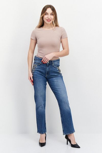 Guess Women Straight Fit Wash Stretchable Denim, Blue